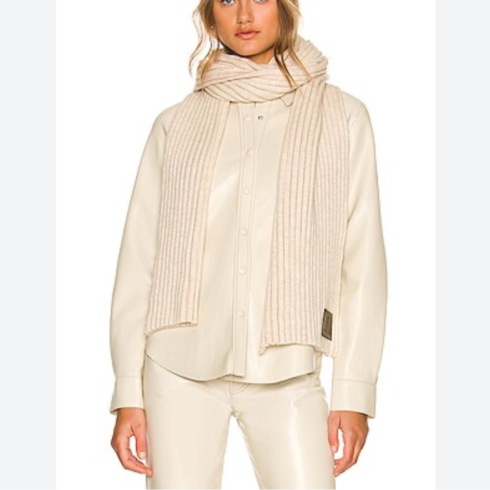 Anine Bing Henley Ribbed Wool Scarf in Beige/ Oat